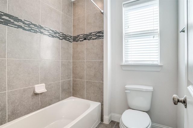 814 Davids Way, Allen, TX 75013 - bathroom featuring tile patterned floors, toilet, shower / bath combination, and baseboards