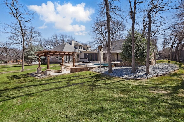 view of yard with a patio and a pergola