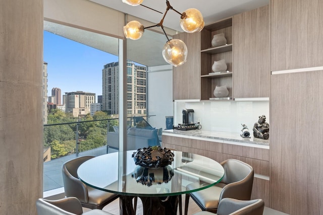 dining room with a view of city