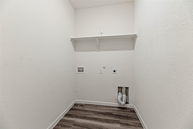 laundry area featuring hookup for a washing machine, baseboards, hookup for an electric dryer, dark wood finished floors, and laundry area