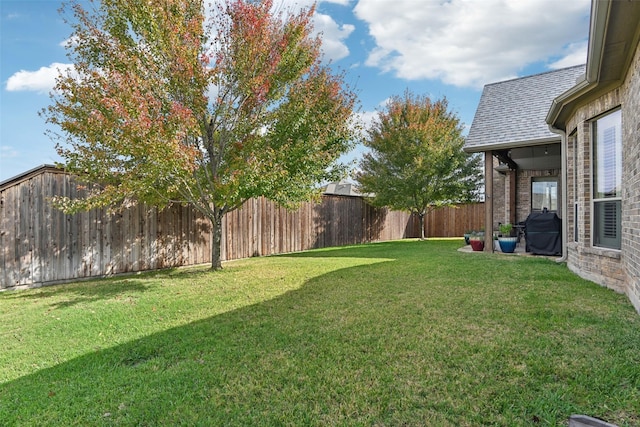 view of yard with a fenced backyard