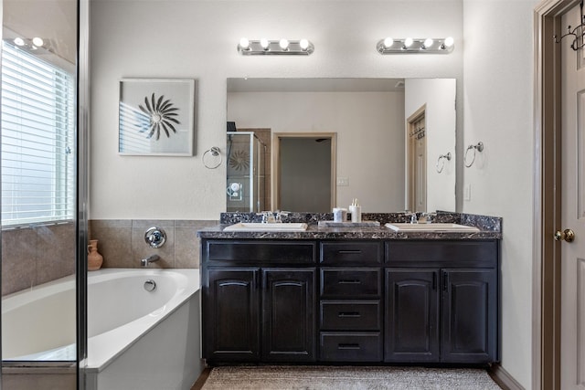 bathroom featuring a wealth of natural light, a bath, and a sink