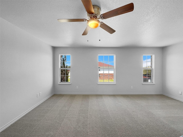 spare room with light carpet, a healthy amount of sunlight, and a textured ceiling