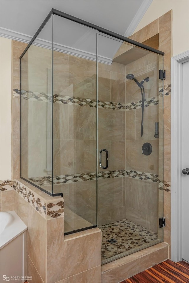 bathroom with a stall shower