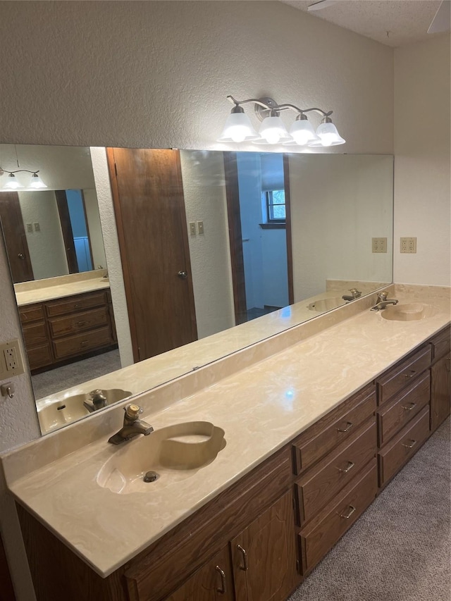 bathroom featuring a sink, double vanity, and a textured wall