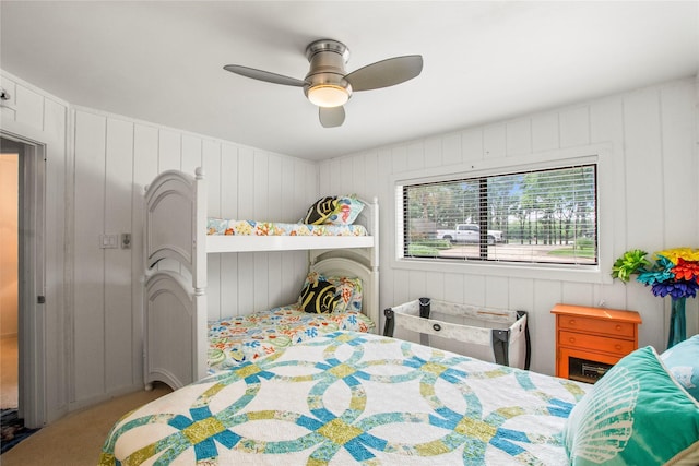 bedroom with carpet flooring and a ceiling fan