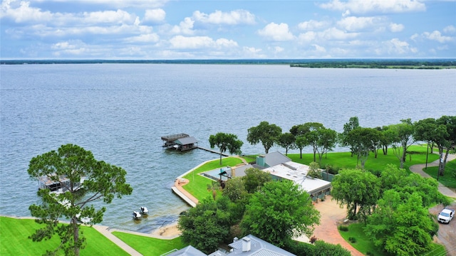 drone / aerial view featuring a water view