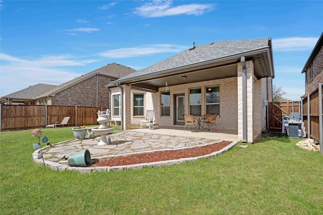 132 Mossy Oak Trl, Fort Worth, TX 76131 - rear view of property with a patio, brick siding, and a shingled roof