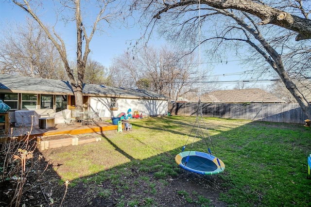 view of yard with a fenced backyard