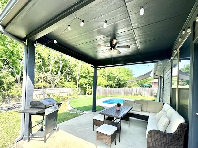 2212 River Birch Ln, Rockwall, TX 75032 - view of patio with grilling area, ceiling fan, and an outdoor living space