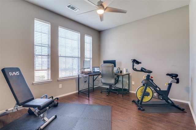 2212 River Birch Ln, Rockwall, TX 75032 - office with wood finished floors, a ceiling fan, and baseboards