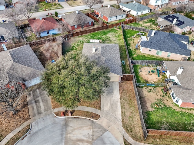 birds eye view of property with a residential view