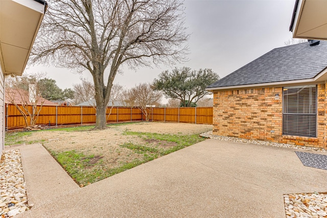 view of yard with a patio area and a fenced backyard