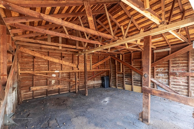 miscellaneous room with lofted ceiling