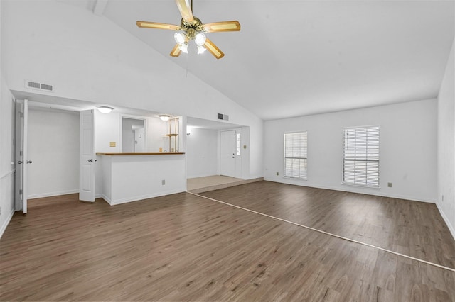 unfurnished living room with visible vents, baseboards, and wood finished floors