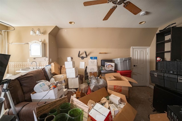 interior space with a ceiling fan