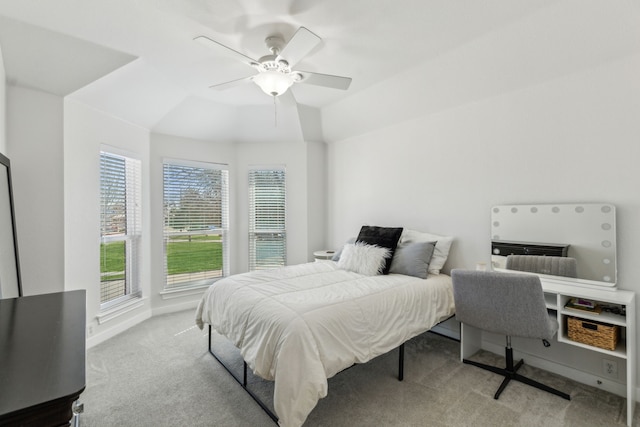 bedroom featuring baseboards, carpet floors, and ceiling fan