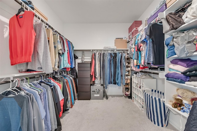 walk in closet featuring carpet flooring