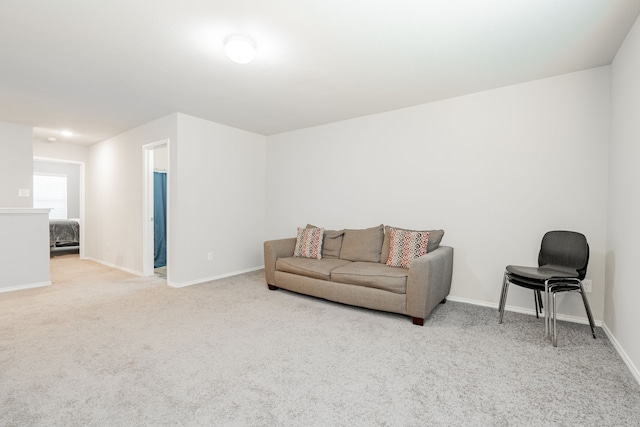 living area with baseboards and carpet floors