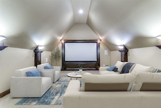 6620 Cedar Grove Dr, North Richland Hills, TX 76182 - cinema room with carpet floors, lofted ceiling, and baseboards