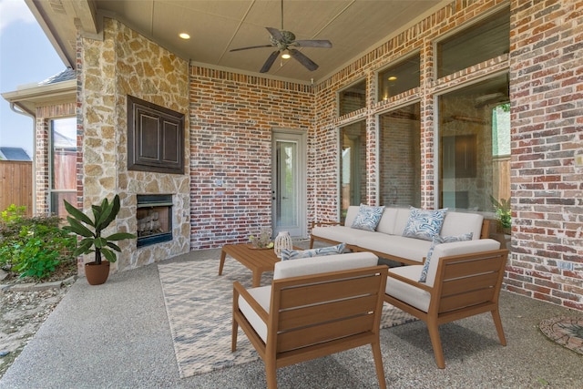6620 Cedar Grove Dr, North Richland Hills, TX 76182 - view of patio featuring a ceiling fan and an outdoor living space with a fireplace