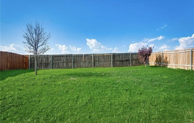 view of yard with a fenced backyard