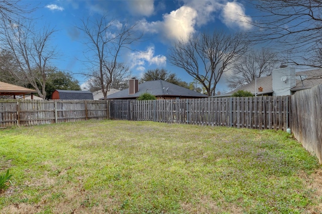 view of yard with a fenced backyard