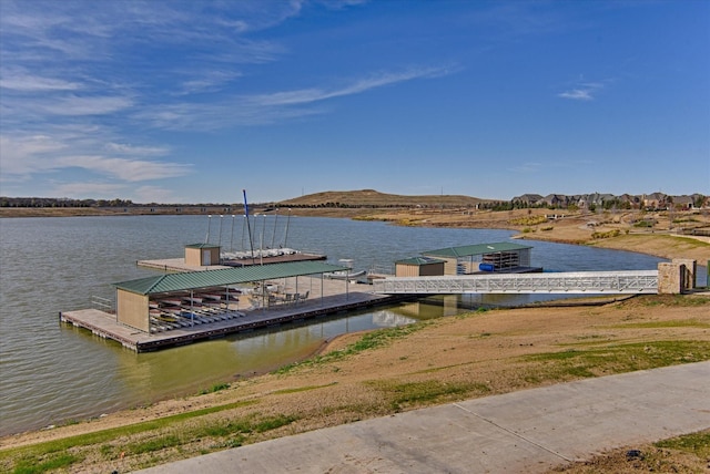 view of dock with a water view