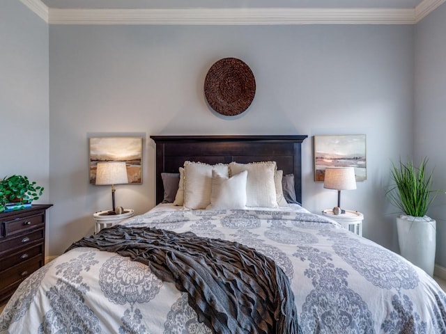 bedroom with crown molding