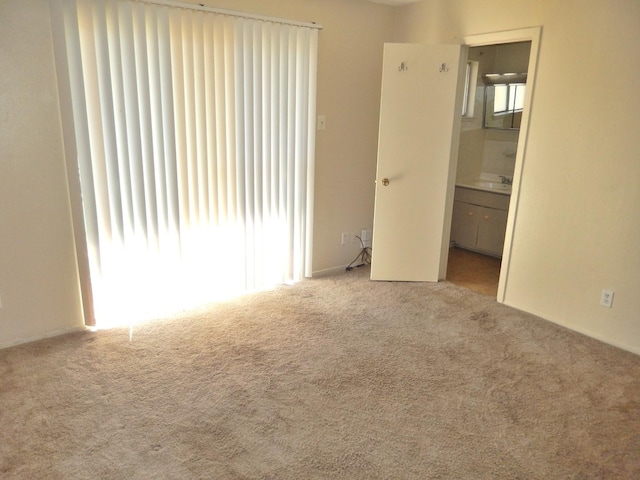 spare room with a healthy amount of sunlight, carpet floors, and a sink