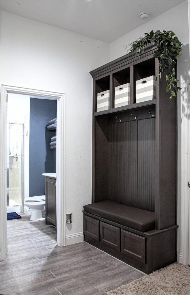 1525 Wagon Wheel Way, Krum, TX 76249 - mudroom featuring wood finished floors and baseboards