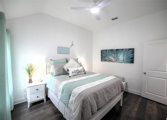 1525 Wagon Wheel Way, Krum, TX 76249 - bedroom featuring wood finished floors, vaulted ceiling, baseboards, and ceiling fan