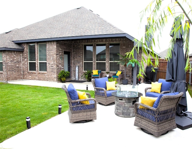 1525 Wagon Wheel Way, Krum, TX 76249 - view of patio with an outdoor living space with a fire pit and grilling area