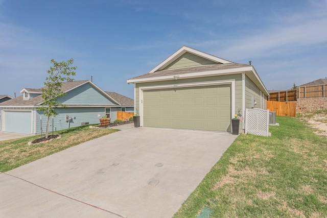 view of front facade with a front yard, central air condition unit, and fence