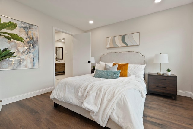 bedroom featuring recessed lighting, baseboards, and wood finished floors