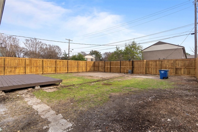 view of yard featuring a deck and a fenced backyard