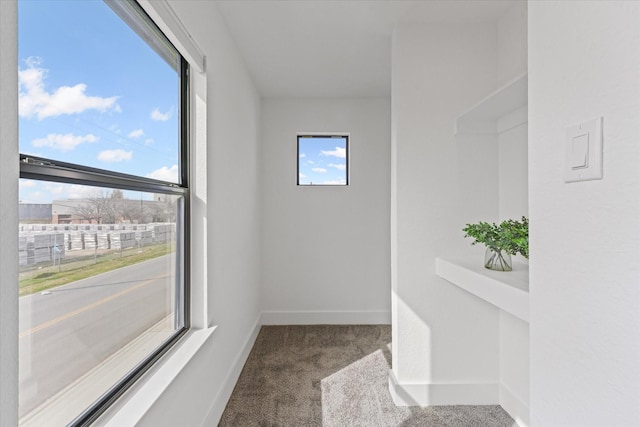 interior space with carpet flooring and baseboards