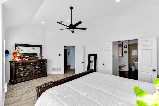 bedroom featuring visible vents, recessed lighting, baseboards, and wood finished floors