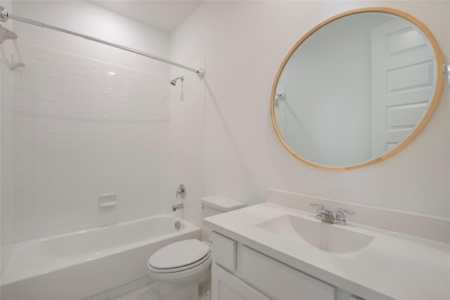 full bathroom featuring vanity,  shower combination, and toilet