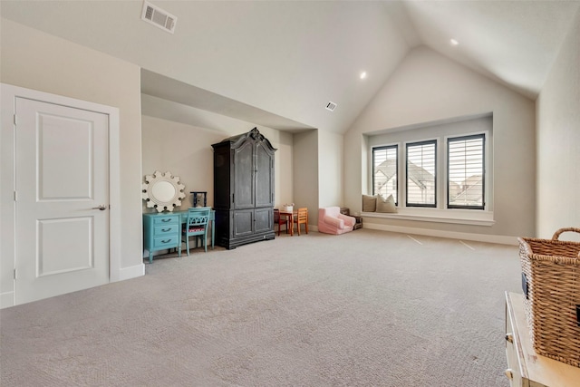 interior space with baseboards, visible vents, and carpet floors