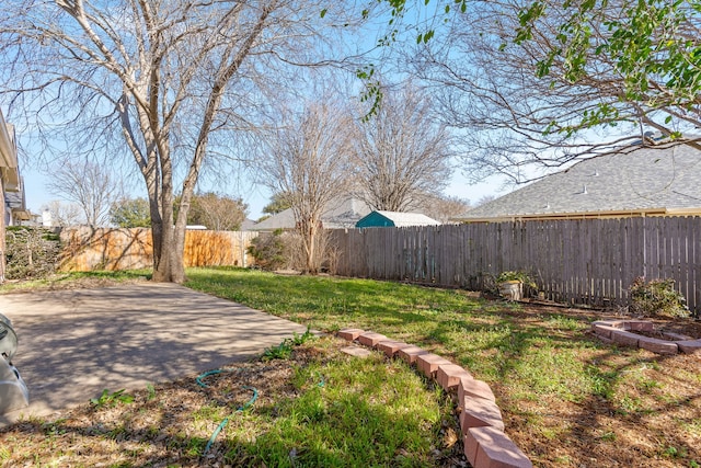 view of yard with a patio area and a fenced backyard