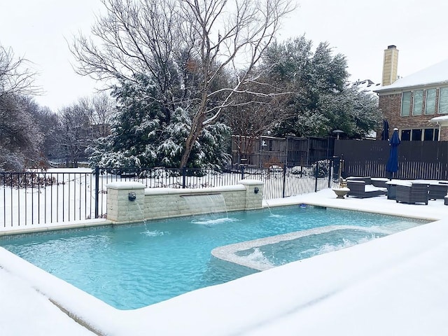 view of pool featuring a patio area, a fenced in pool, outdoor lounge area, and fence