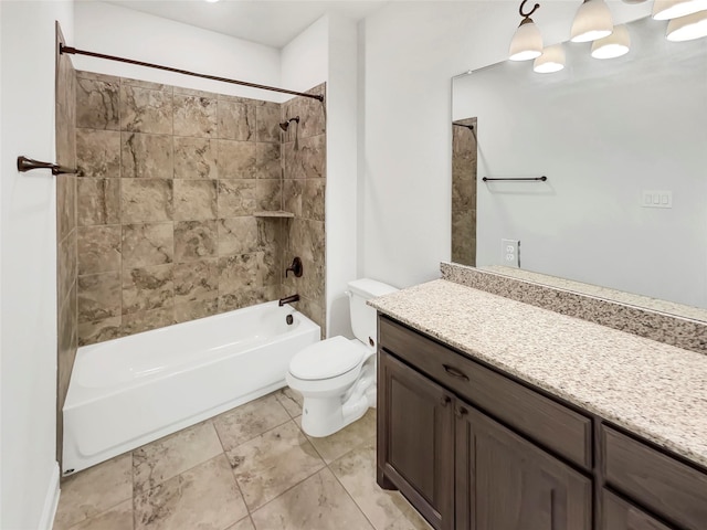 full bath featuring shower / bathing tub combination, toilet, and vanity