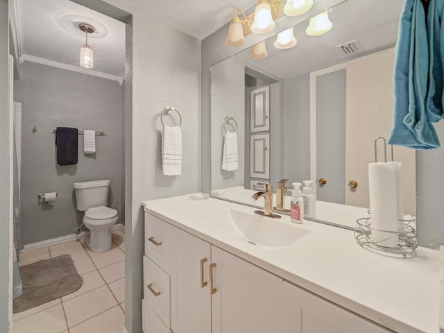 6930 Trailcrest Dr, Dallas, TX 75232 - bathroom with tile patterned floors, vanity, and ornamental molding