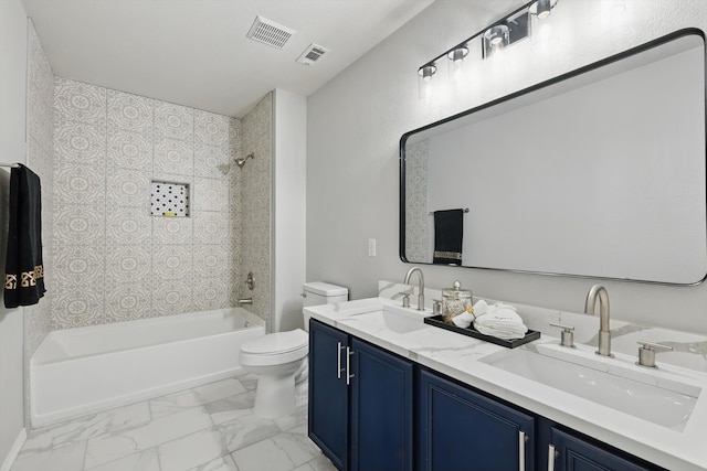 full bathroom featuring a sink, visible vents, and toilet