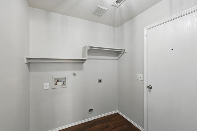 laundry area featuring electric dryer hookup, visible vents, gas dryer hookup, hookup for a washing machine, and laundry area