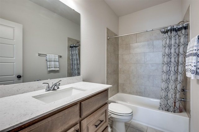 full bathroom featuring vanity, toilet, shower / tub combo, and tile patterned flooring