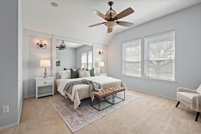 bedroom featuring a ceiling fan, baseboards, and carpet floors