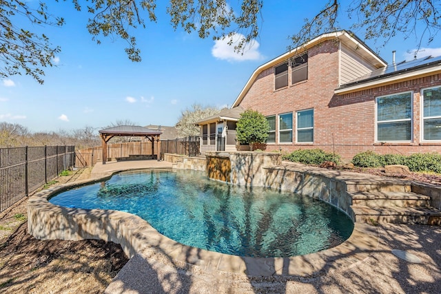 view of pool with a gazebo, a fenced in pool, and a fenced backyard