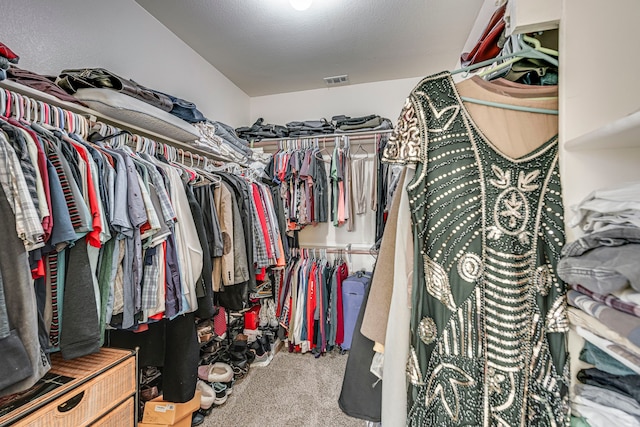 spacious closet featuring carpet flooring